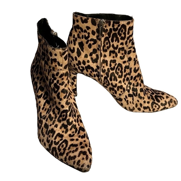 Sam Edelman Olette sand animal print leopard fur ankle boots heels Sz 8 1/2 - Picture 8 of 15